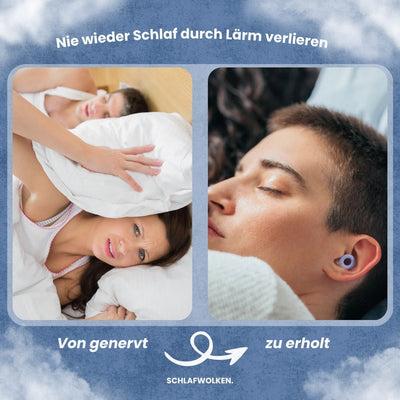 Drei geöffnete Etuis mit Noiseless Ohrstöpseln in Weiß, Grau und Schwarz